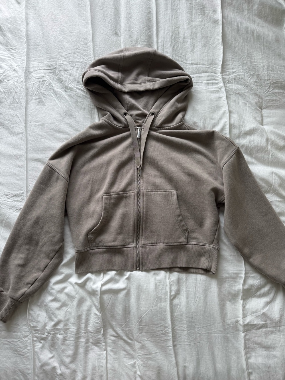 Calvin Klein Performance Cropped Zip Up Hoodie Taupe Gray Size Small